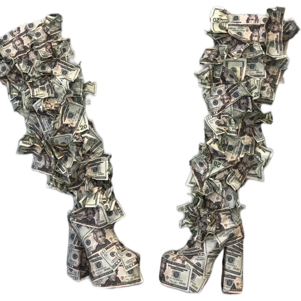 Unique Money-Themed Platform Boots - Picture 3 of 3